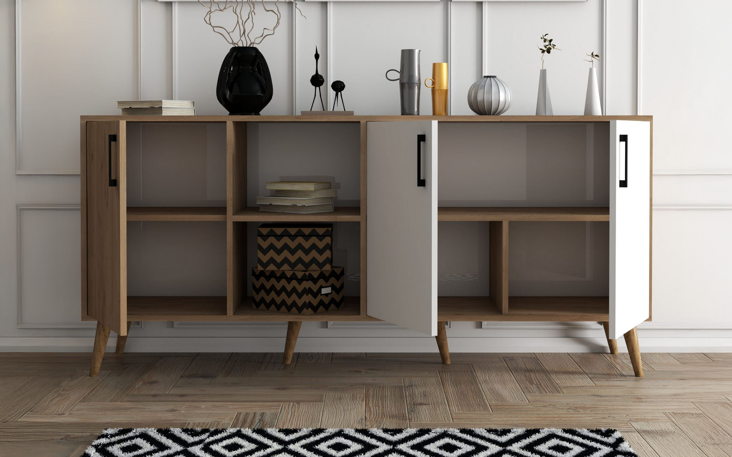 Comoda Exen, stejar + alb  4